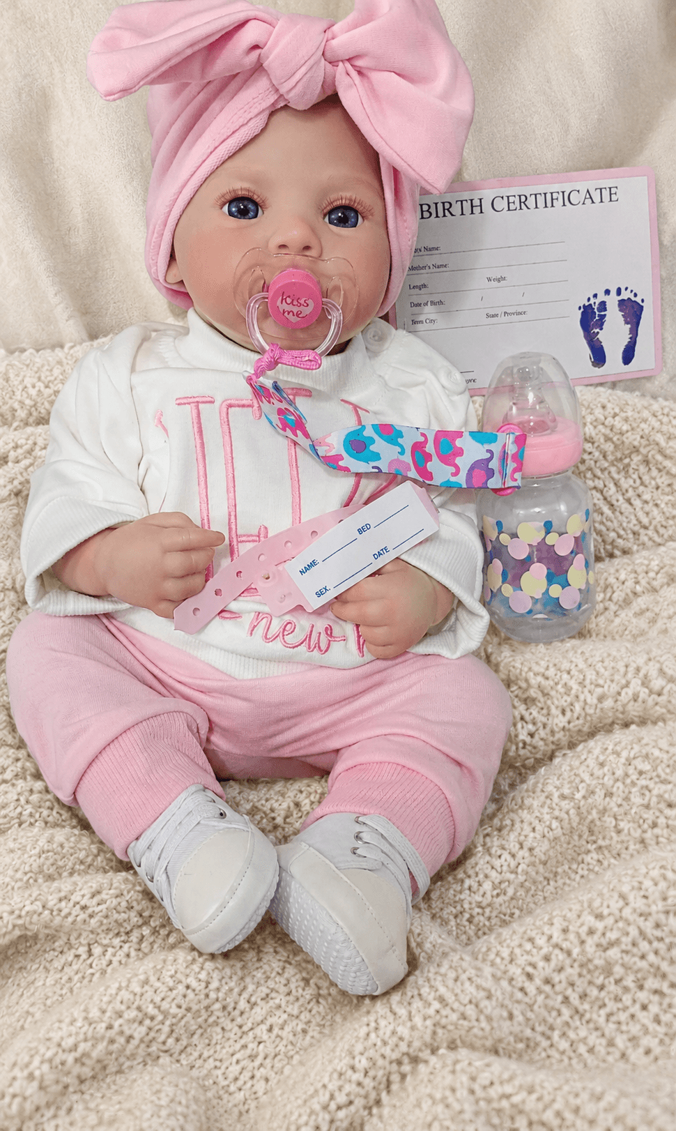 Muñeca bebé tipo reborn con accesorios