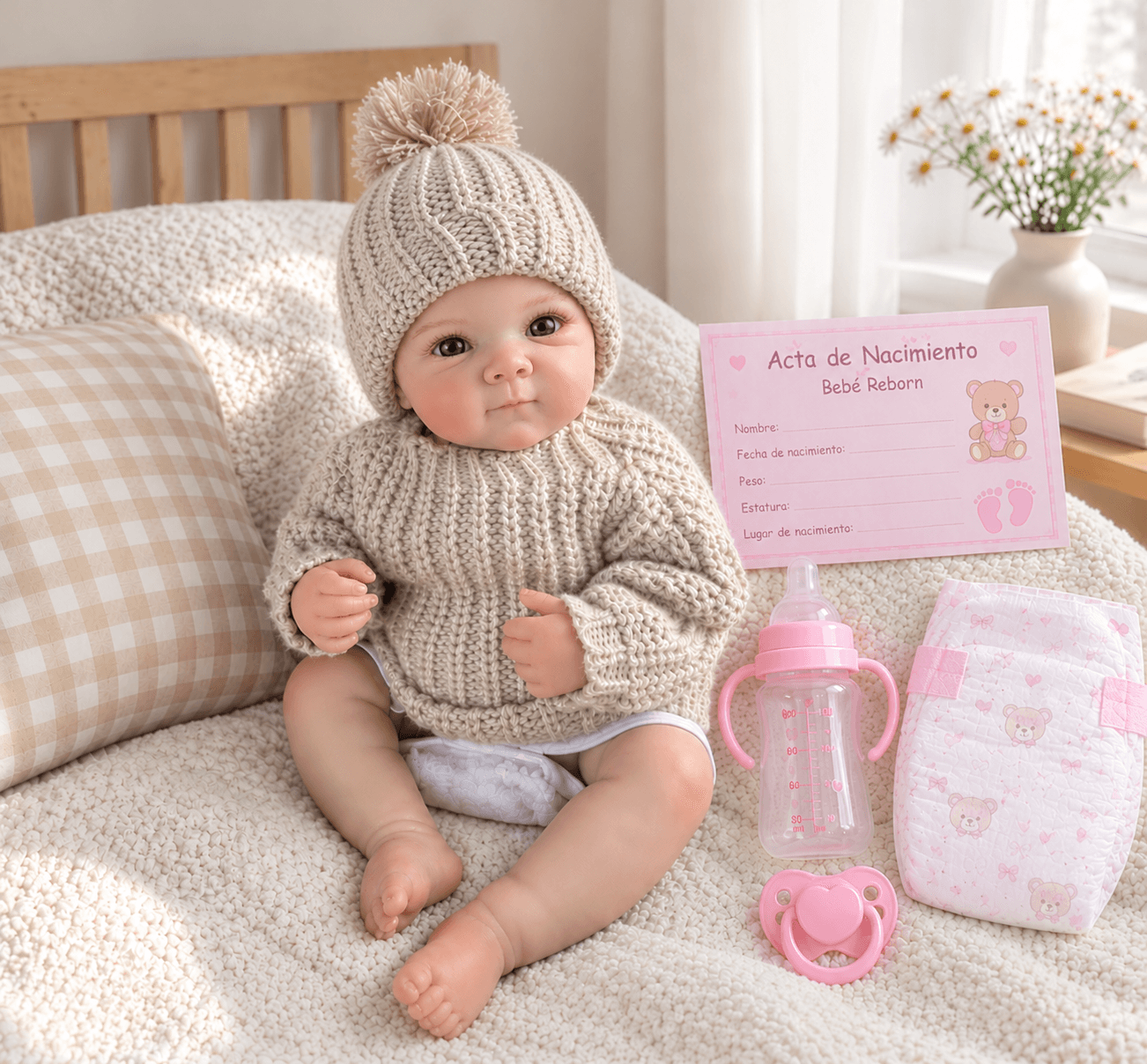 Muñeca bebé Reborn con kit de accesorios